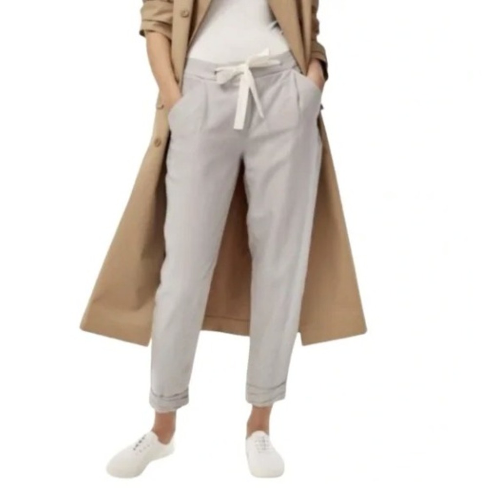Wilfred Aritzia Allant Taupe Grey Tie Waist Pleated Tapered Cropped Size 00